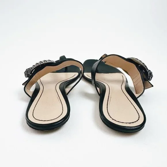 GUCCI Dionysus Black Sandal 38.5 US 8.5 Flat Flip Flop Leather T-Strap Flat GG - Picture 7 of 11